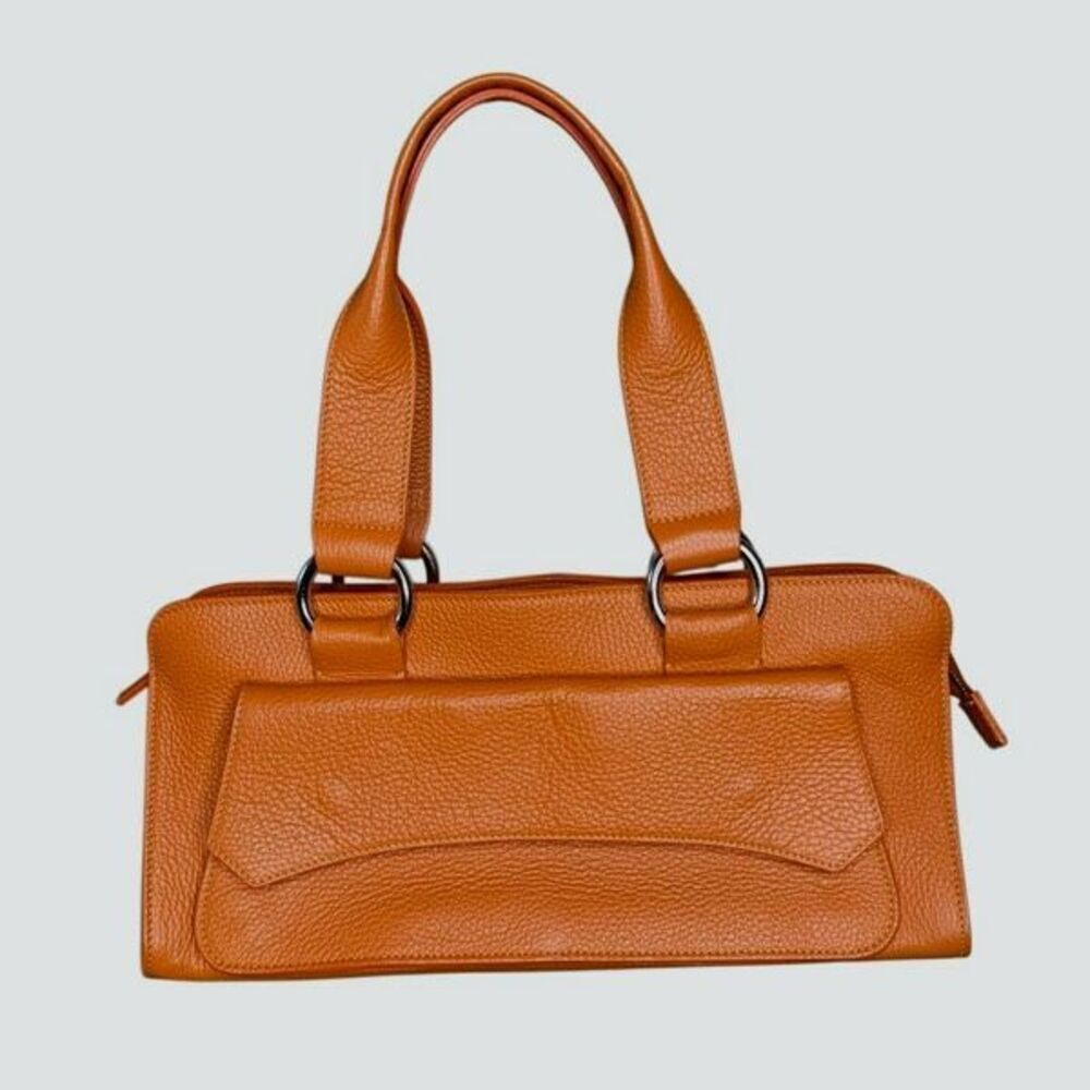 Uno Alla Volta Handbag Orange Pebbled Leather Italian Baguette Chic, Artisan